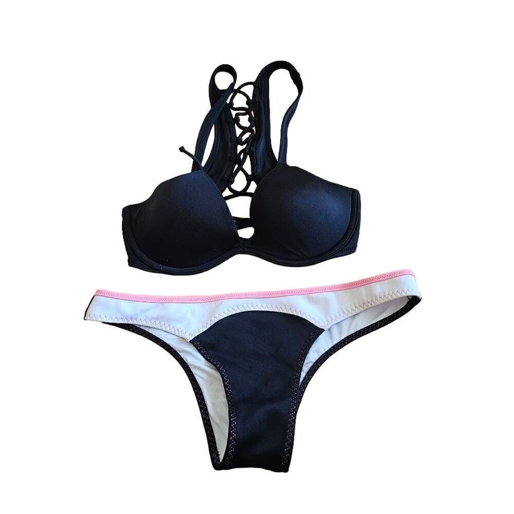 Victorias secret and pink bikini set black pink Sz Small